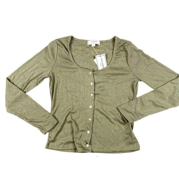 Shirt Top Medium Sage Green Pointelle Button Front‎ - Picture 1 of 7